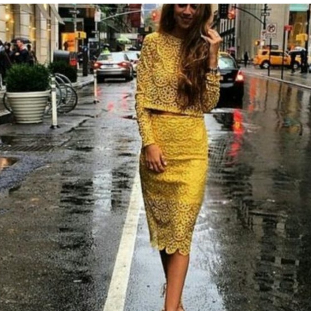 ALEXIS Intermix *Larissa* yellow floral crochet lace embroidered pencil skirt S - Picture 8 of 8